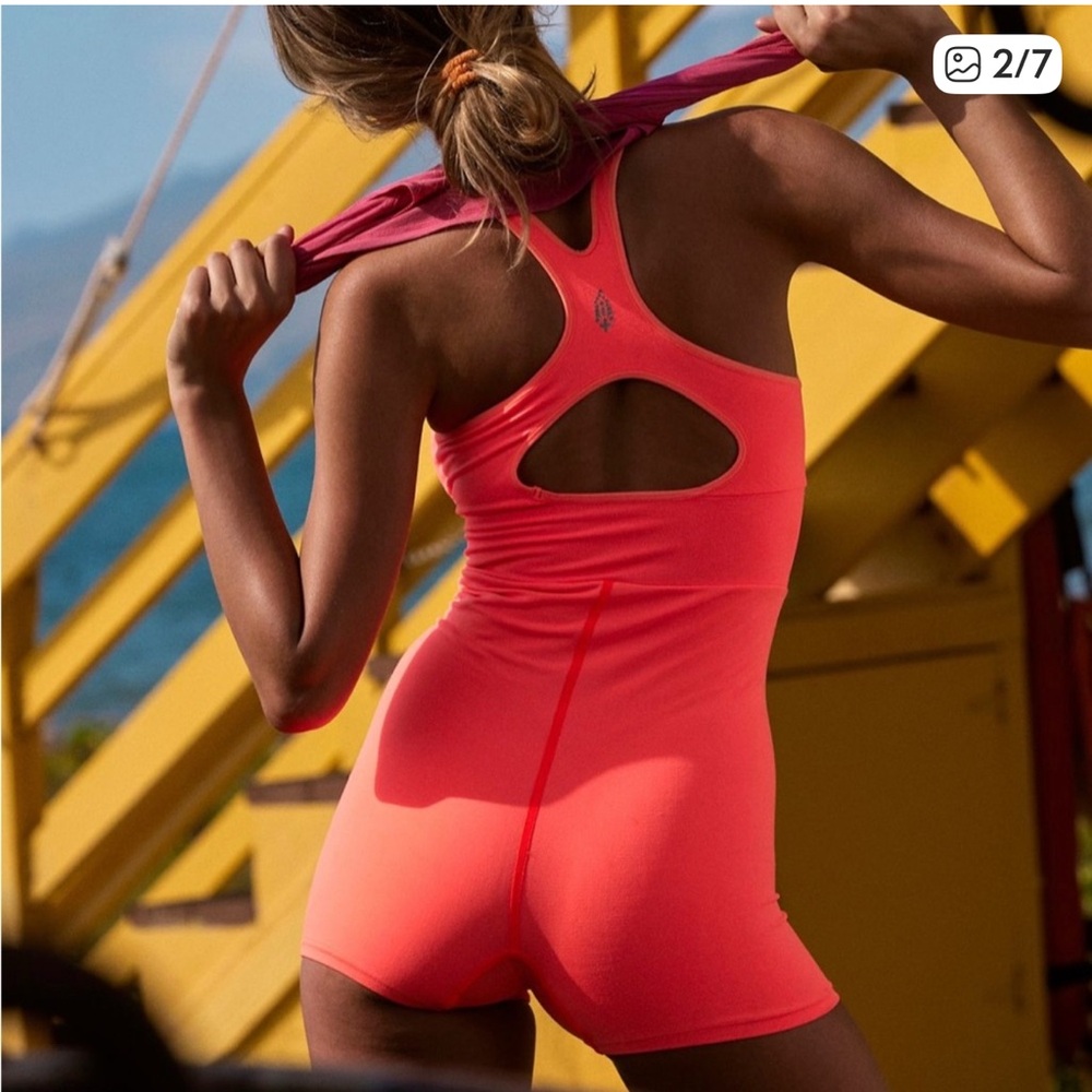 Free People Movement Every Single Time Runsie Neon Coral Sleeveless Romper XS\S